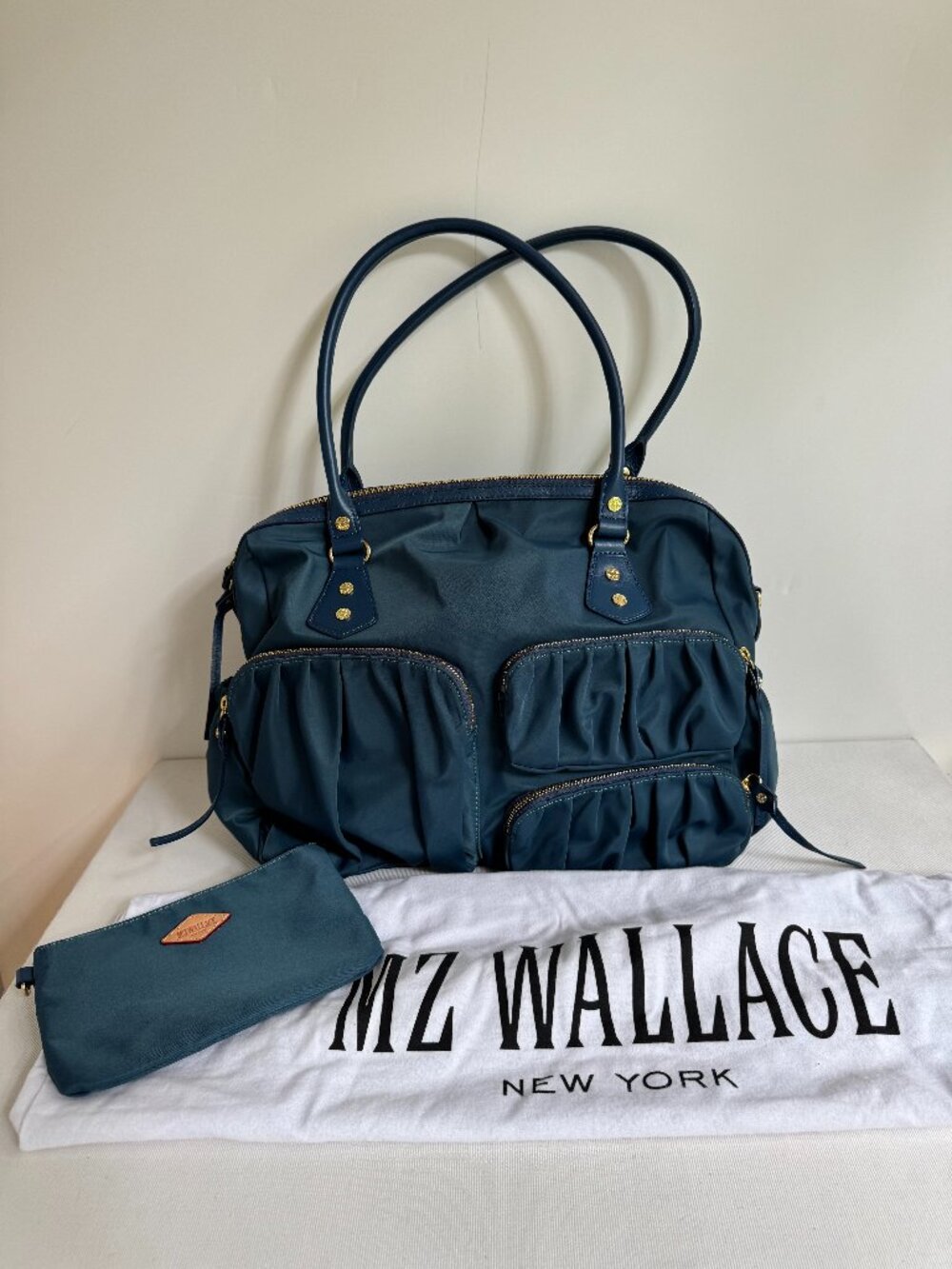 MZ Wallace Crosby Traveler Travel Bag Blue Smooth Nylon - Pouch Included